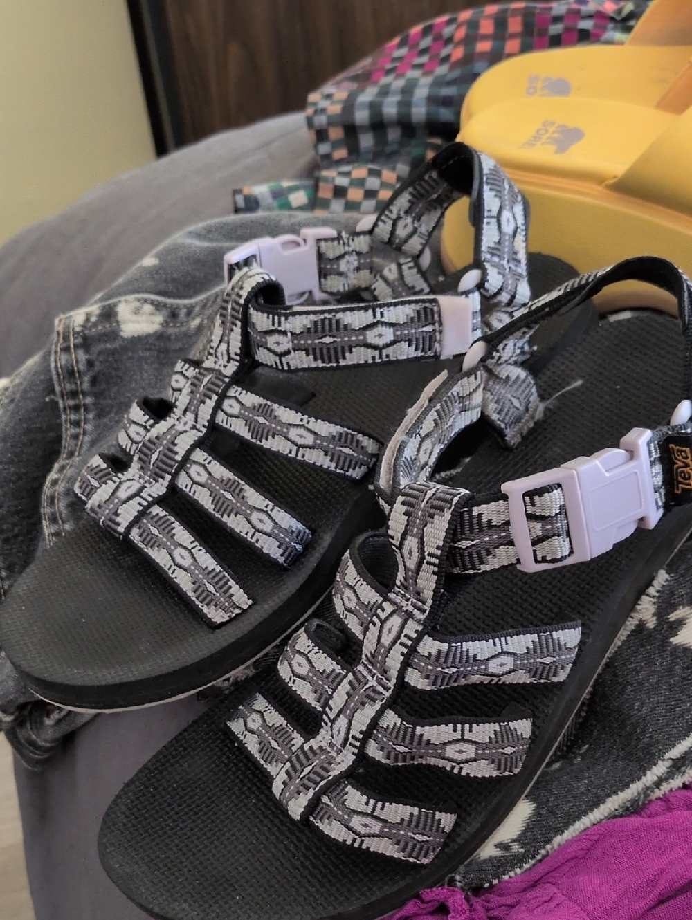 Teva Black & White Patterned Outdoor Strappy Sandals
